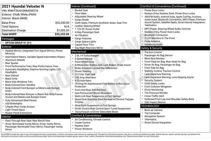 $23000 : Hyundai VELOSTER N 2021 3dr image 5