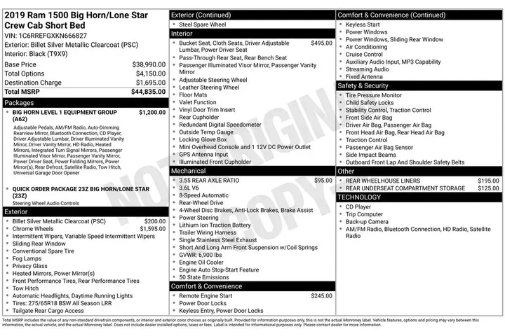 $22500 : Ram 1500 2019 4x2 Big Horn 4 image 2