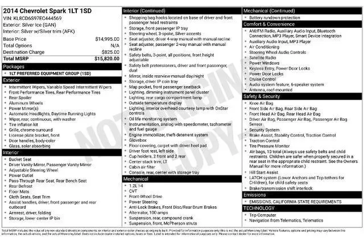 $9865 : Chevrolet Spark 2014 1LT CVT image 2