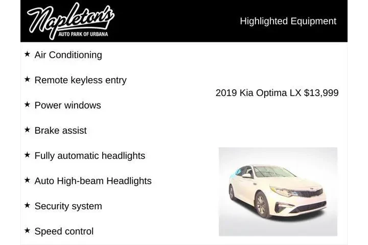 $13999 : Kia Optima 2019 LX 4dr Sedan image 3