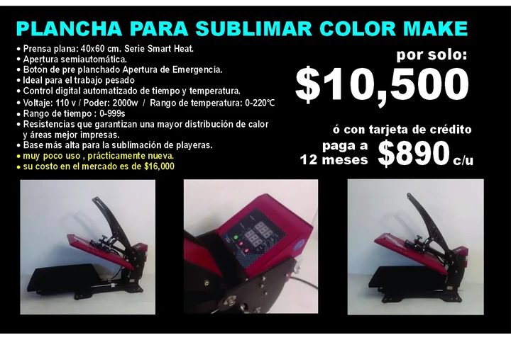 $10500 : PLANCHA PARA SUBLIMAR PLAYERAS image 1