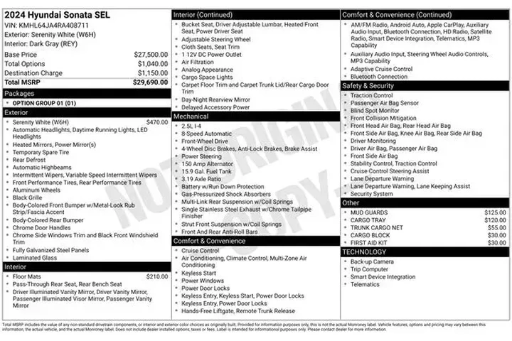 $22490 : Hyundai SONATA 2024 AWD SEL image 4