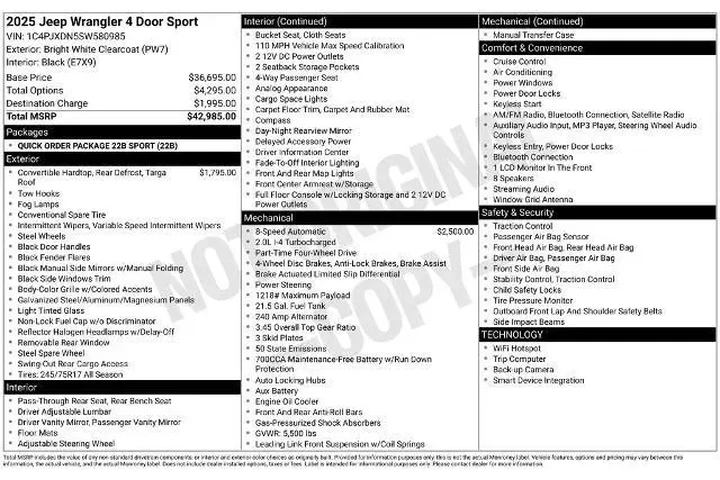 $36190 : Jeep Wrangler 2025 4x4 Sport image 3