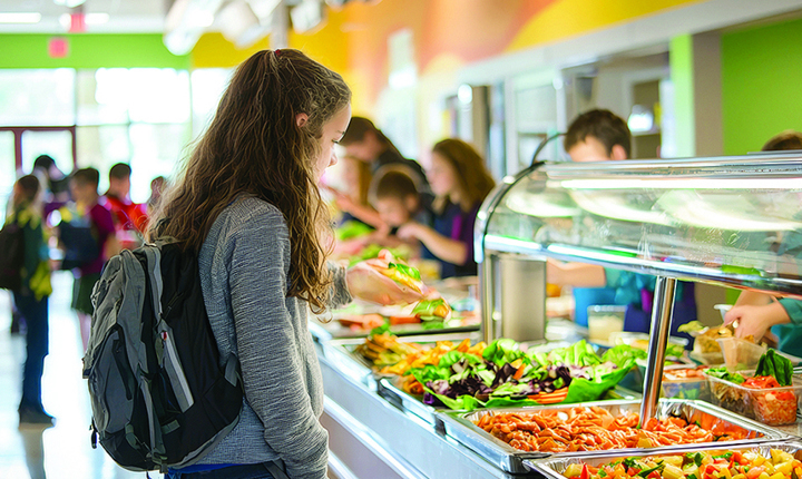 Estudiante en una cafetería escolar