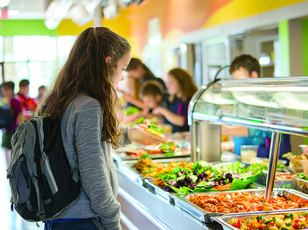 Estudiante en una cafetería escolar