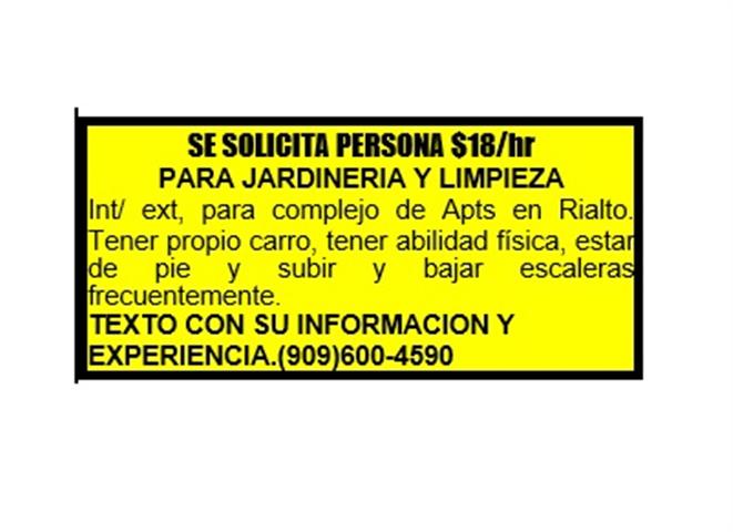 SE SOLICITA PERSONA $18/hr image 1