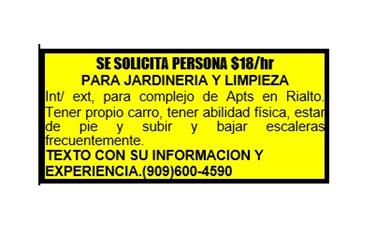 SE SOLICITA PERSONA $18/hr en San Bernardino