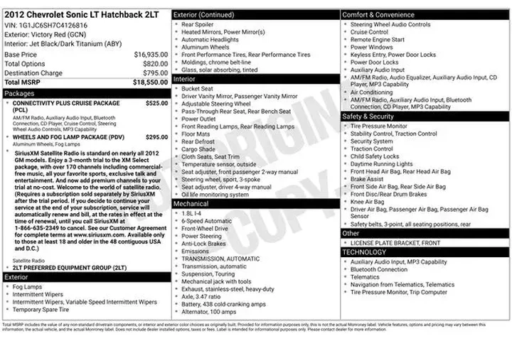 $6970 : Chevrolet Sonic 2012 LT 4dr image 2