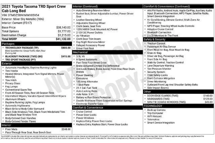 $39998 : Toyota Tacoma 2021 4x4 TRD O image 2