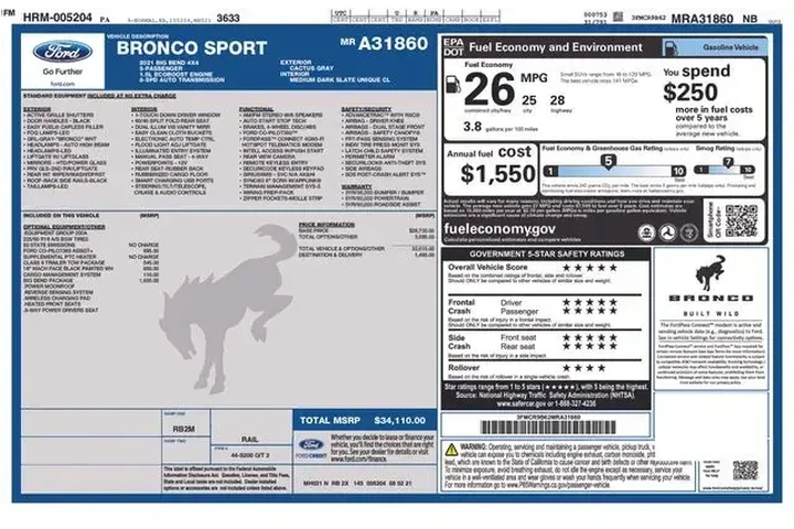 $21470 : Ford Bronco Sport 2021 AWD B image 2