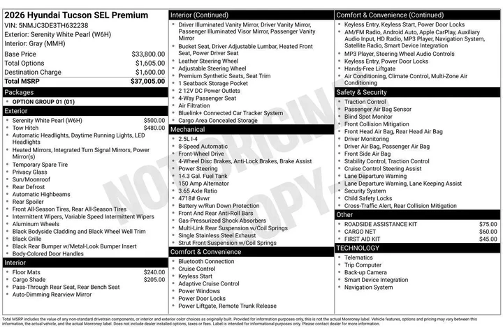 $35919 : Hyundai TUCSON 2026 SEL Prem image 6