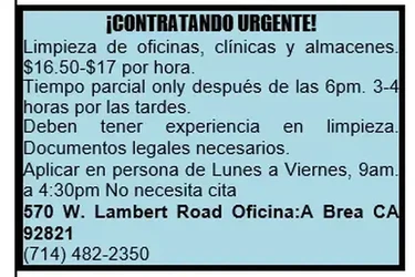 ¡CONTRATANDO URGENTE! en Orange County