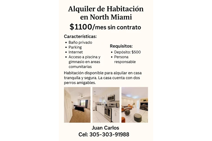 $1100 : Alquiler de cuarto en casa esp image 1
