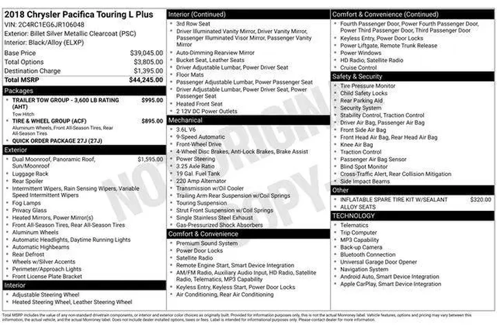 $13995 : Chrysler Pacifica 2018 Touri image 9
