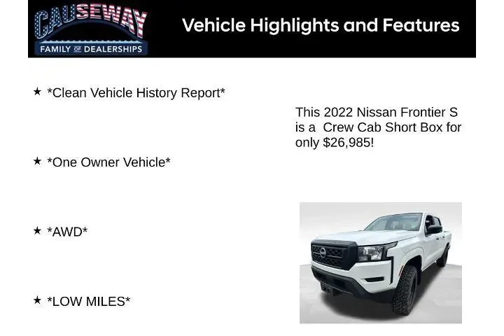 $26985 : Nissan Frontier 2022 4x4 S 4 image 2