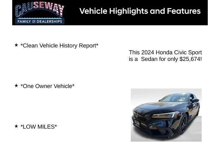 $25674 : Honda Civic 2024 Sport 4dr S image 2