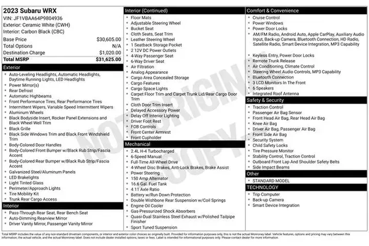 $26899 : Subaru WRX 2023 AWD Base 4dr image 2