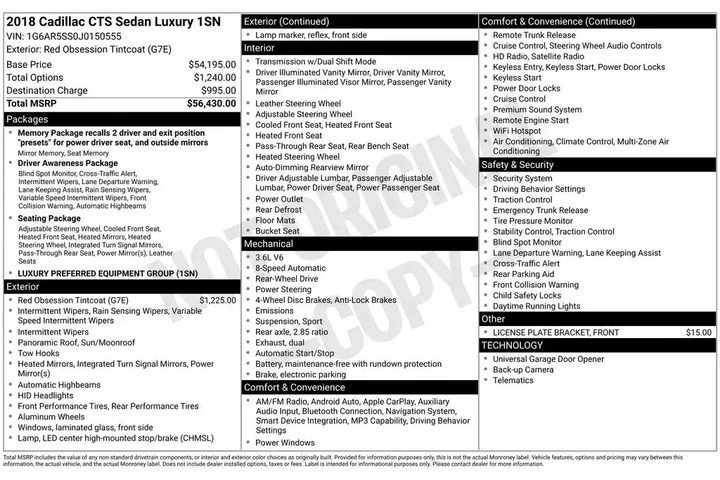 $21345 : Cadillac CTS 2018 3.6L Luxur image 3