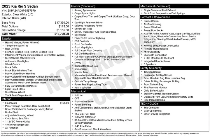 $17912 : Kia Rio 2023 S 4dr Sedan image 2