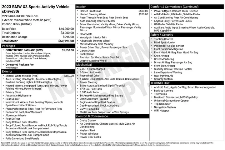 $31495 : BMW X3 2023 sDrive30i 4dr Sp image 3