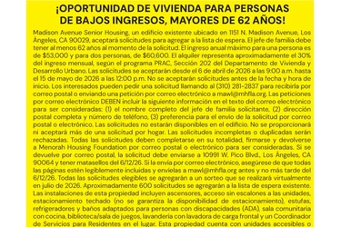 ¡ADULTOS MAYORES DE 62+ AÑOS! en Los Angeles