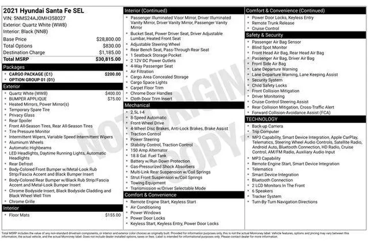 $16990 : Hyundai SANTA FE 2021 SEL 4d image 3