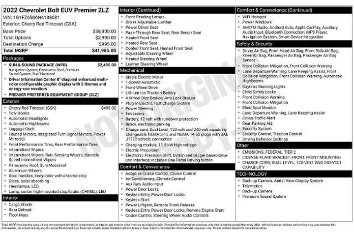 $19289 : Chevrolet Bolt EUV 2022 Prem image 4