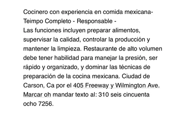 Cosinero CON Experiencia en Los Angeles