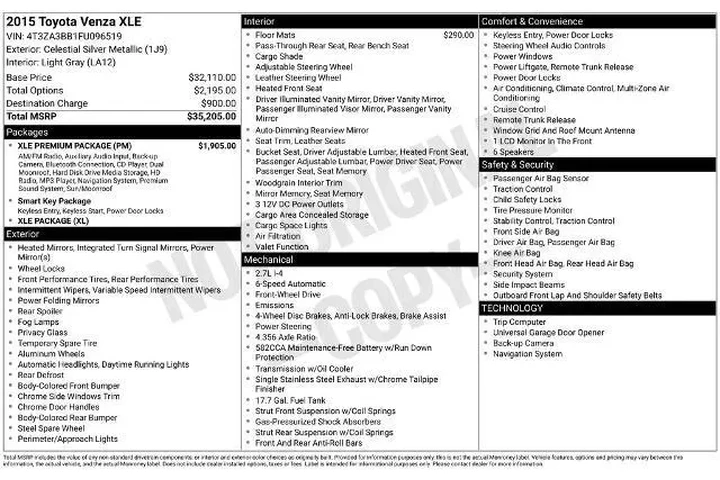 $13777 : Toyota Venza 2015 LE 4dr Cro image 6