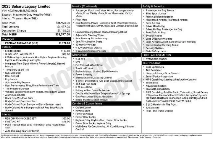 $27360 : Subaru Legacy 2025 AWD Limit image 6