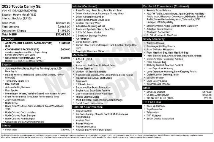 $30990 : Toyota Camry 2025 AWD SE 4dr image 5