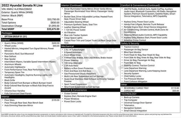 $25355 : Hyundai SONATA 2022 N Line 4 image 5