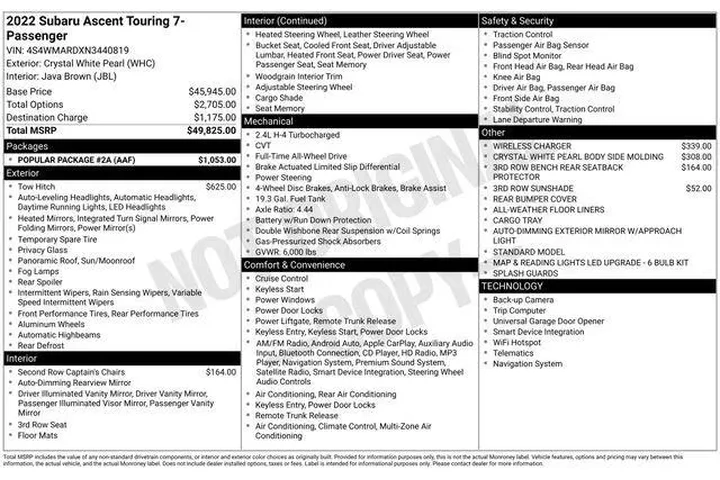 $23983 : Subaru Ascent 2022 AWD Touri image 9