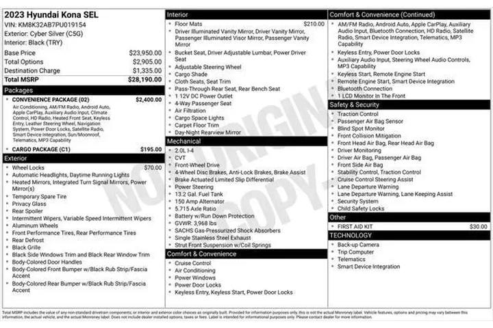 $20545 : Hyundai KONA 2023 SEL 4dr Cr image 5