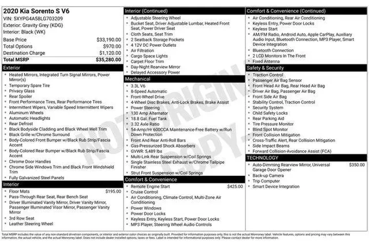 $19998 : Kia Sorento 2020 S V6 4dr SU image 2