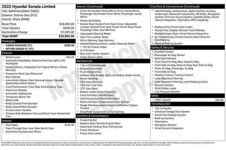 $21981 : Hyundai SONATA 2022 Limited image 10