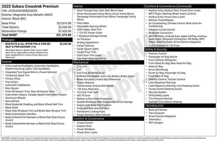 $28990 : Subaru Crosstrek 2025 AWD Pr image 4