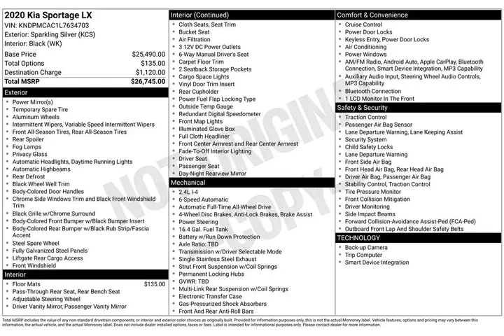 $14699 : Kia Sportage 2020 AWD LX 4dr image 4