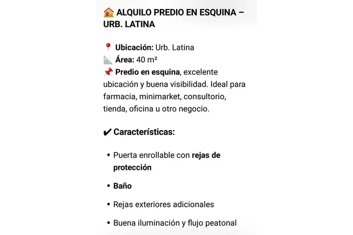 $1 : ALQUILO PREDIO EN ESQUINA image 2