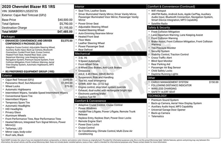 $21900 : Chevrolet Blazer 2020 RS 4dr image 2