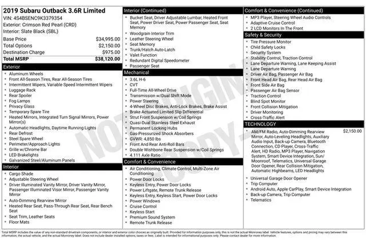 $24991 : Subaru Outback 2019 AWD 3.6R image 2