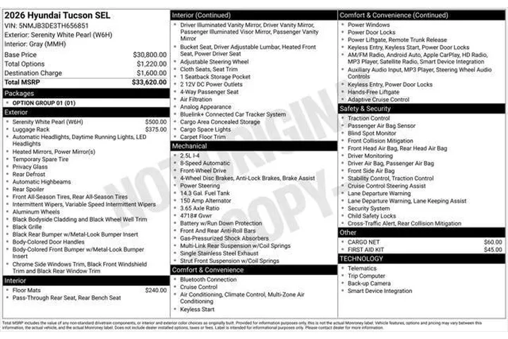 $32595 : Hyundai TUCSON 2026 SEL 4dr image 7