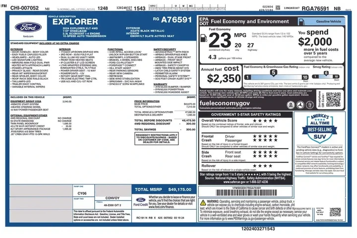 $37900 : Ford Explorer 2024 AWD XLT 4 image 5