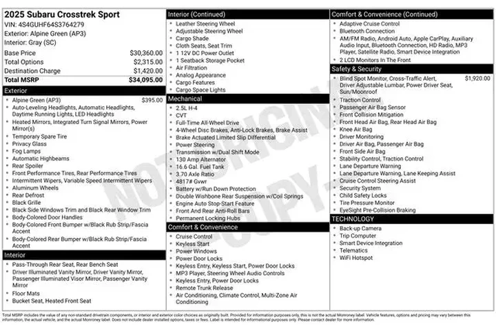 $29499 : Subaru Crosstrek 2025 AWD Sp image 2