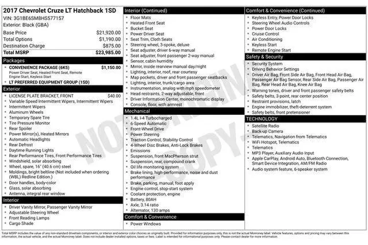 $9995 : Chevrolet Cruze 2017 LT Auto image 9