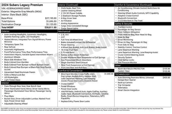 $24500 : Subaru Legacy 2024 AWD Premi image 7