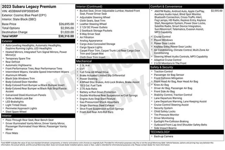 $24299 : Subaru Legacy 2023 AWD Premi image 2