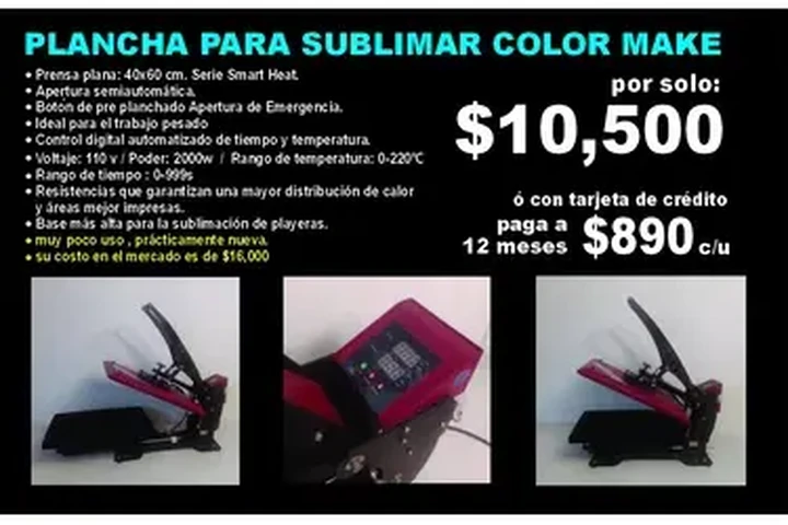 $10500 : PLANCHA PARA SUBLIMAR PLAYERAS image 2