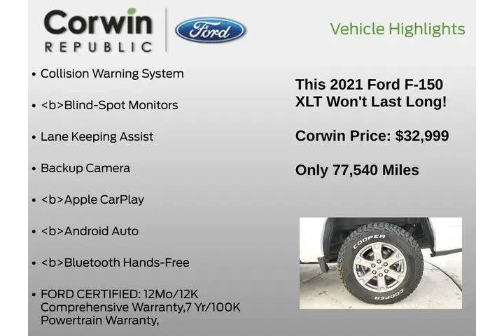 $32999 : Ford F-150 2021 4x4 XLT 4dr image 7
