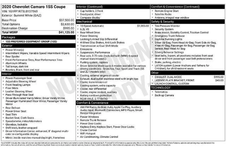 $38600 : Chevrolet Camaro 2020 SS 2dr image 2